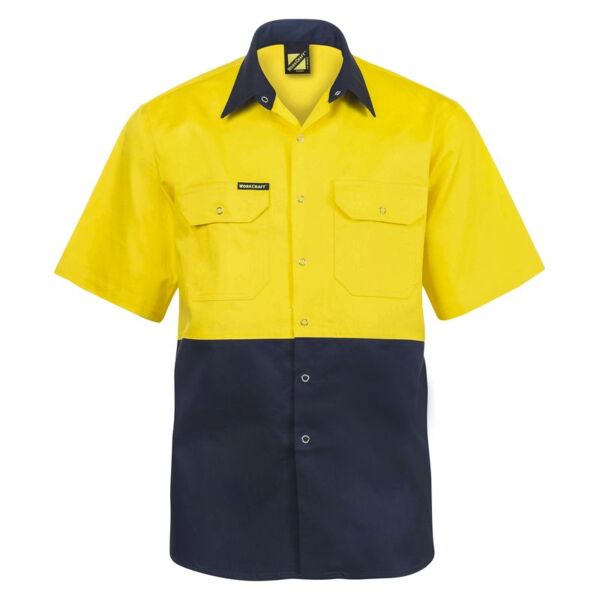 Mens Two Tone Hi Vis Short Sleeve Shirt With Stud Thumbnail